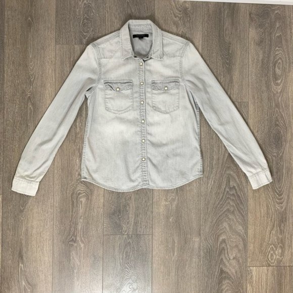 All Saints Kaia Grey Denim Button Down Shirt Size US 6 - Picture 2 of 7